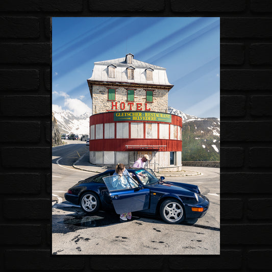Porsche Carrera 2 Belvedere Hotel | Acrylic Print (A2 / A3)